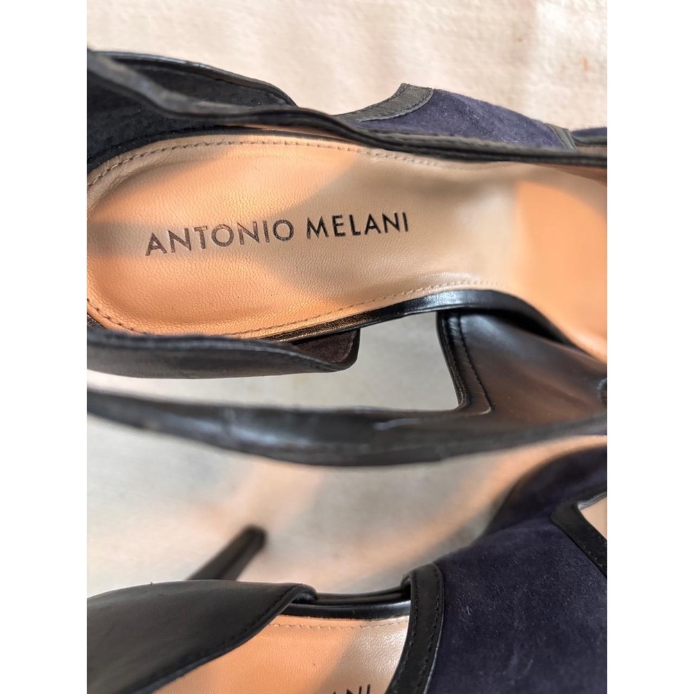 ANTONIO MELANI CASON 51 Size 9 Navy Suede Leather Open Toe Ankle Strap Heels - Picture 4 of 6